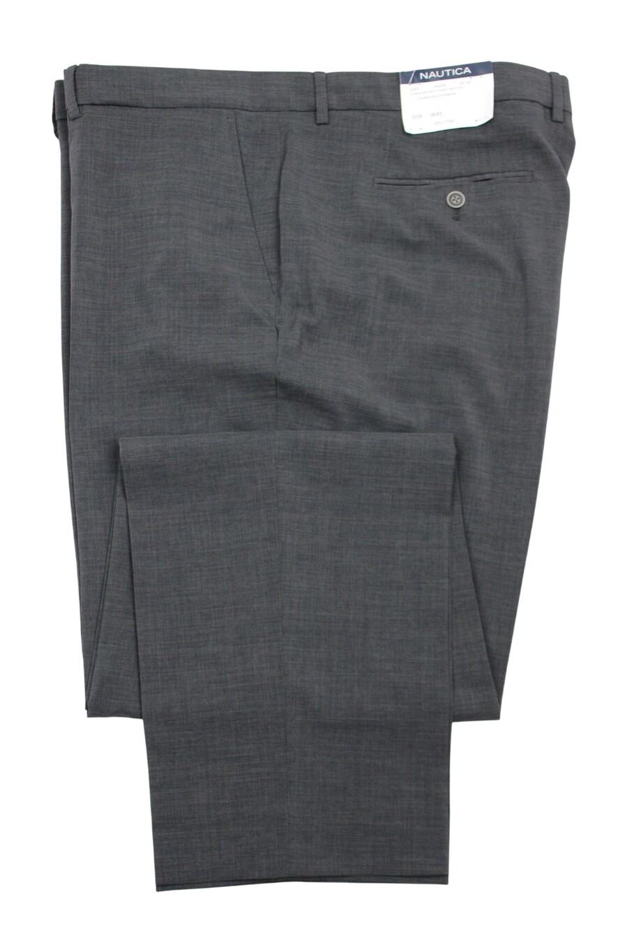 Nautica Dress Pants Mens 45x32 Charcoal GAFF Stretch Flat Front NA006